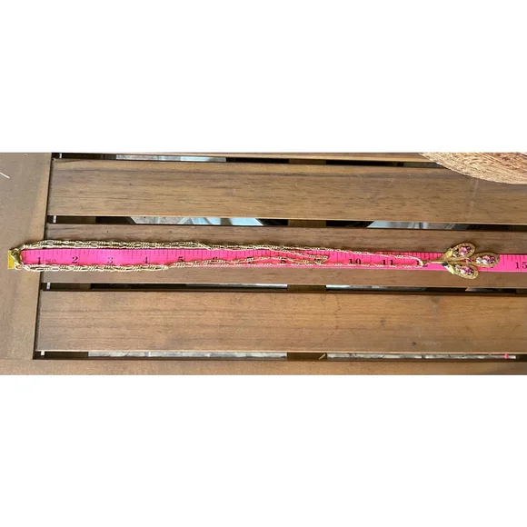 Women's Vintage Gold Tone & Pink Rhinestone Double Pendant Necklace - Picture 4 of 4